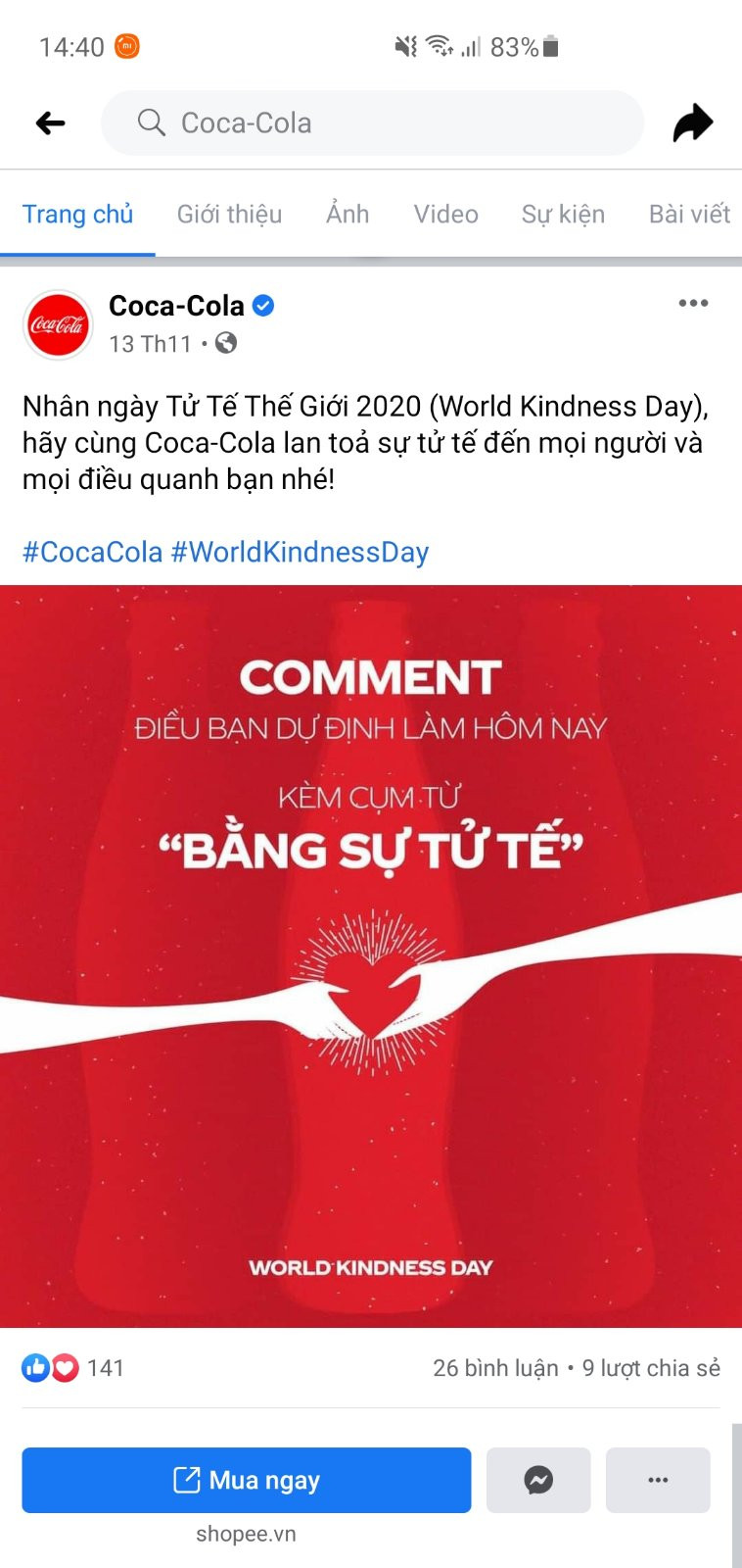 quảng cáo coca cola trên mạng xã hội